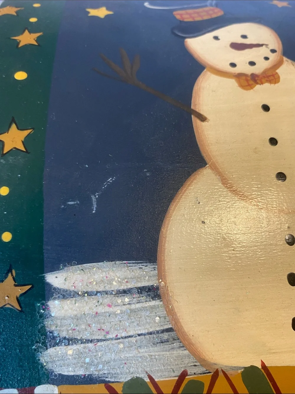 Decorative Country Christmas Mittens Storage Wooden Box Hand Painted Winter Snow